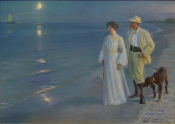 Peder Severin Kroyer Painting - Sommeraften ved Skagens strand Kunstneren y hans hustru Peder Severin Kroyer